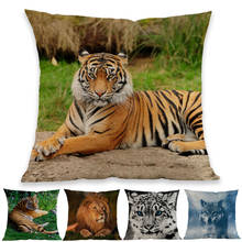 Beast of prey Tiger Lion Snow Leopard Wolf Animals Pattern Linen Throw Pillow Case Home Sofa Car Decorative Cushion Covers 2024 - buy cheap