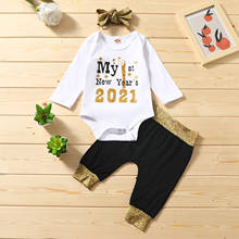 Conjunto de roupas para bebês meninos e meninas, roupas para bebês recém-nascidos felizes em novo ano, body com calça, conjunto de roupas para crianças 2024 - compre barato