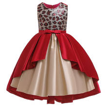 Леопардовое атласное платье с блестками и бантом для девочек, элегантное платье для девочек на день рождения, свадьбу, платье-пачка, платье принцессы, одежда для девочек 2024 - купить недорого