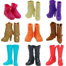 1 пара, зимние модные повседневные ботинки на высоком каблуке для куклы Барби, одежда, платье, фиолетовый, розовый цвет, много стилей, аксессуары для вешалки, игрушки 2024 - купить недорого