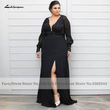 Lakshmigown-vestido de noche negro de talla grande, manga larga, de la novia para madre, para bodas, Formal, con cuentas de encaje, 2021 2024 - compra barato