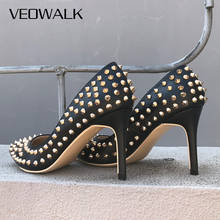 Veowalk All Gold Revits Women Sexy Pointed Toe High Heels Ladies Slip on Stiletto Pumps Shiny Studs Wedding Party Shoes Black 2024 - buy cheap