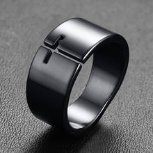 Cruz masculino anel de aço inoxidável 10mm preto tom moda rocker ring 2024 - compre barato