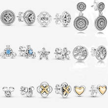 Новый 925 кольцо из стерлингового серебра с голубым с украшением в виде кристаллов Золушка тыквы, серьги со шпилькой, для Для женщин, одежда на каждый день, сверкающие двойной Halo Серьги-гвоздики 2024 - купить недорого