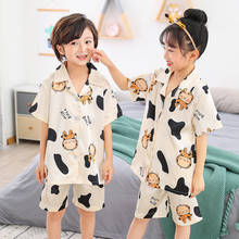 Conjuntos de Pijamas cortos de verano para niños y niñas, ropa de dormir bonita de seda, Top corto y pantalón estampado, 2021 2024 - compra barato