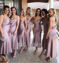 Wholesale Dusty Rose Mermaid Bridesmaid Dresses Shiny Satin Sexy Short Maid Of Honor Dress Plus Size Wedding Party Gowns 2024 - buy cheap