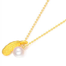 ZHIXI Genuine 18K Gold Necklace for Women Real Gold Jewelry Pendant Natural AKOYA Seawater Pearl 24K Feather Suspension D517 2024 - buy cheap