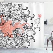 Современные занавески для душа, графические закрученные волны, как минималистичный узор с птицей и сердечками, абстрактная ткань, набор декора для ванной комнаты 2024 - купить недорого