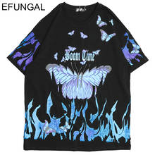 EFUNGAL Blue Fire Flame Butterfly Tshirt Mens Hip Hop T-shirts 2021 Cotton Casual Summer Harajuku Streetwear Short Sleeve Tops 2024 - buy cheap