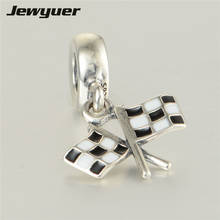 Silver Chequered Flags charms with Enamel 925-Sterling-Silver charm fit Necklaces bracelets pendants DIY Jewelry Making DA124 2024 - buy cheap