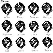Aries Leo Aquarius Scorpio Cancer 12 Constellation Rings Stainless Steel Ring For Men Women Birthday Gift Square Black Rings New 2024 - buy cheap