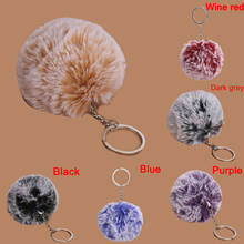 8cm 1 ball 2 colors Frost white fur pom pom ball keychain Women bag key chains pompon porte clef pompom de fourrure 2024 - buy cheap