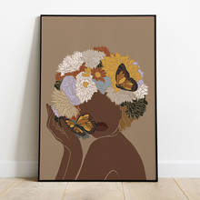 С рисунком цветов и бабочек в африканском стиле женщина абстрактные картины на холсте Печать плакатов картина декоративный Рисунок, гостиной, художественное украшение для дома 2024 - купить недорого