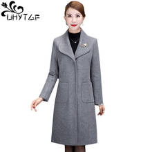UHYTGF 4XL Plus size coats female temperament mom autumn wool coat Pure color wild Slim long jacket woman's Casual warm tops 443 2024 - buy cheap