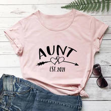 Aunt Est 2021 100%Cotton Women's Tshirt New Aunt To Be Shirt Summer Casual O-Neck Pullovers Short Sleeve Tops Gift For Sister 2024 - buy cheap