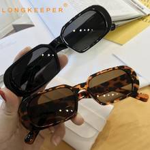 LongKeeper 2021 Trendy Rectangle Sunglasses Women Vintage Oval Sun Glasses Women Black Leopard Eyewear UV400 Shades Gafas De Sol 2024 - buy cheap