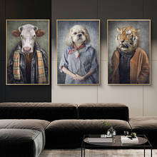 Nordic Vintage Art Animals in Human Clothes Canvas Paintings On the Wall Art Posters And Prints Tiger In Suit Canvas Pictures 2024 - buy cheap