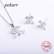 Pekurr 925 prata esterlina cristal borboleta brincos colar conjuntos para as mulheres elegante inseto pingentes moda conjunto de jóias 2024 - compre barato