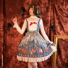 Japanese princess sweet lolita dress vintage lace bowknot cute printing victorian dress+high collar lolita top kawaii girl set 2024 - buy cheap