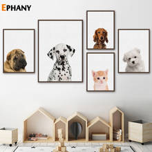 Póster Kawaii de Animal, gato, perro, impresiones, arte de pared, pintura en lienzo, guardería, gatito, cachorro, imagen de decoración nórdica para habitación de niños 2024 - compra barato