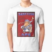 Scottish Ape On Red T Shirt Print For Men Cotton New Cool Tee Cartoon Tartan Claymore 2024 - buy cheap