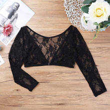 Women Summer T shirts Long Sleeve Top Thin Perspective Shawl Shrug Tops V-Neck Mesh Lace T-shirts Female Shirt 2024 - buy cheap