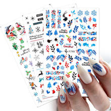 Blue Leaves 3D Nail Art Stickers Autumn Winter Christmas Snowflakes Transfer Sliders Maple Leaf Nail Decals DIY Manicures Tips 2024 - купить недорого