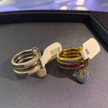 Anel de alta qualidade com pino de segurança, anel multicolor de fahsion de alta qualidade três em um anel com faixa de dedo, joias femininas de zircônia colorida, marca 1:11 peças 2024 - compre barato