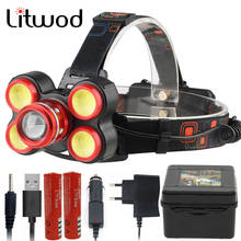 Litwod Z201905 LED headlamp XM-L T6 4*COB zoom lens Head Lamp flashlight torch Powerful 6000 Lumen By 18650 Battery rechargeable 2024 - buy cheap