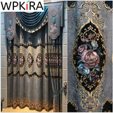 European Retro Palace Embroidered Curtains Luxurious Blue Grey Blackout Curtains For Bedroom Living room Window Drapes M258H 2024 - buy cheap