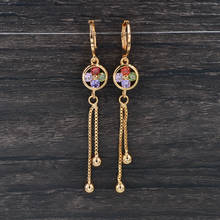 Fashion Women Colorful Cubic Zirconia CZ Flower Round Circle Long Tassel Drop Earrings Jewelry 2024 - buy cheap