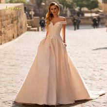 Loverxu Sexy Boat Neck Matte Satin Vintage Wedding Dresses 2022 Off The Shoulder Appliques Button Court Train A Line Bridal Gown 2024 - buy cheap