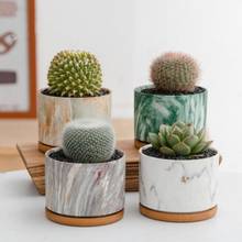 4pcs/set Colorful Marble Flower Pot with Tray Nordic Ceramic Round Green Plant Succulents Pot Home Office Desktop Mini Decor 2024 - buy cheap