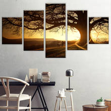 Canvas Pictures 5 Pieces Sunset Tree Landscape Paintings Wall Art Modular HD Prints Poster Home Decor For Living Room Framework 2024 - buy cheap