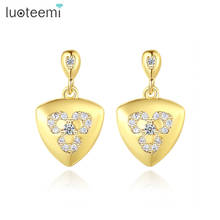 LUOTEEMI Cute Small Cubic Zircon Drop Earring for Women Gold Color Triangle with Flower Jewelry Friends Christams Gift Wholesale 2024 - buy cheap