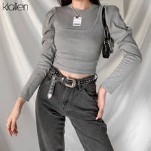 KLALIEN Fashion Casual Long Sleeve Simple Office Lady T-Shirt Solid Basic Wild Streetwear Spring Autumn Slim Stretch Top Women 2024 - buy cheap