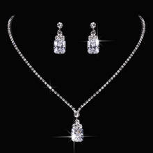 Luxury Female Square Crystal Jewelry Set Charm Silver Color Wedding Dangle Earrings For Women Trendy White Zircon Chain Necklace 2024 - buy cheap