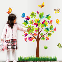 Colorful Rainbow Tree Adesivos de Parede Borboleta Decoração Pássaros dos desenhos animados para Crianças Quarto Do Berçário Quarto PVC Removível Decalques de Parede 2024 - compre barato