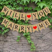 WILL YOU MARRY ME Letter Wedding  Jute Burlap Bunting Banner Background Wedding Flags Engagement Party Decoration Supplies 2024 - buy cheap