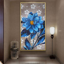 Pintura abstrata de flor peônia azul, tela, arte de parede, poster de luxo, imagem plantas de entrada moderna, corredor, decoração de sala de casa 2024 - compre barato