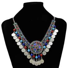 New Fashion Gypsy Coin Tassel Sun Pattern Carved Colorful Beaded Choker Statement Necklace For Women Ethnic Tribal Jewelry Gift 2024 - buy cheap