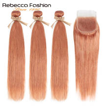 Rebecca Orange Blonde Bundles With Closure Brazilian Straight Remy Human Hair 3 Bundles Orange Blonde With Closure 2024 - buy cheap