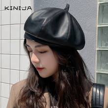 High Quality Autumn femme pu faux leather beret Korean winter Octagonal Painters Cap Panama Retro design art hat women flat hat 2024 - buy cheap