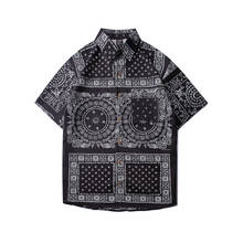 Bandana camisa masculina de grandes dimensões paisley cardigan manga curta xadrez botão up hawaiian praia camisas 2021 homem roupas verão coreano 2024 - compre barato