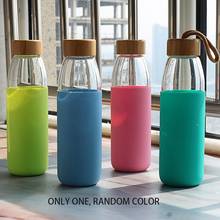 500 Ml Simple Design of Bamboo Cover Glass Water Bottle with Bamboo Lid and Silicone Protective Sleeve Bpa Free 2024 - buy cheap