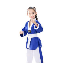 Uniformes profesionales de Taekwondo de algodón para niños y adultos, ropa de Taekwondo de manga larga, color azul y blanco, Unisex, T58 2024 - compra barato
