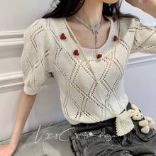 Pullover Womens Sweater Hollow Love Knitted Short Sleeve Top 2021 Summer Fashion Sweaters 2024 - buy cheap