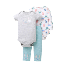 Newborn Infant Baby Boy Girl Clothing Set Cartoon Floral Stripe Long sleeve bodysuit+Short Sleeve jumpsuits+Pants 3Pieces Sets 2024 - buy cheap