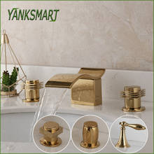 Yanksmart-torneira de banheira dourada com efeito cascata, 3 peças, misturador, pia, difusor de água, formato de cascata 2024 - compre barato