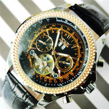Часы Jaragar Мужские механические, деловые светящиеся Автоматические наручные часы с календарем и турбийоном, с ремешком из натуральной кожи 2024 - купить недорого